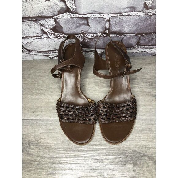 Cole Haan Brown Leather Woven Heel AnkleStrap Sandals Women Sz 8B US Broken Heel - Picture 14 of 16